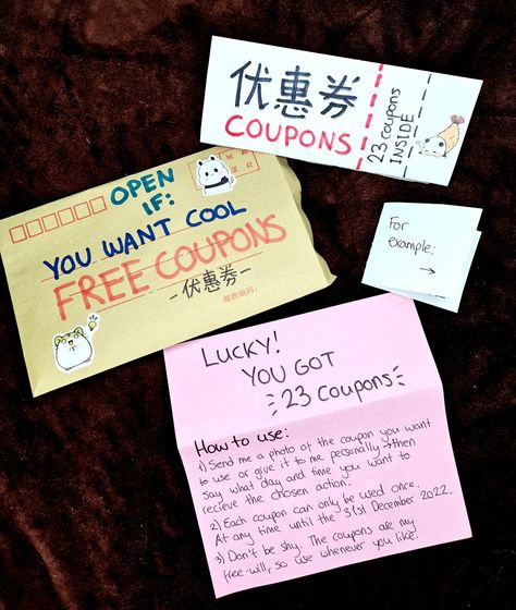 Open When Letters Open Now, Open When You Want To Open A Letter, Open When Bored Letter, Coupons For Best Friend Gift Ideas, Coupon For Friend, Open When Letters To Best Friend, Card Inserts Ideas, Best Friend Coupons Ideas, Handmade Coupons For Boyfriend