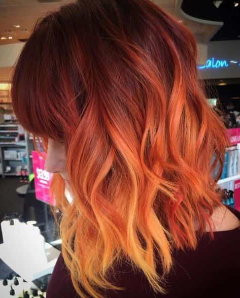 10 Beautiful & Unique Colored Hair Ideas - Society19 Red And Orange Hair, Orange Ombre Hair, Cheveux Oranges, Ombré Hair, Ombre Hair Color, Hair Color And Cut, Red And Orange, Red Hair Color, Orange Hair