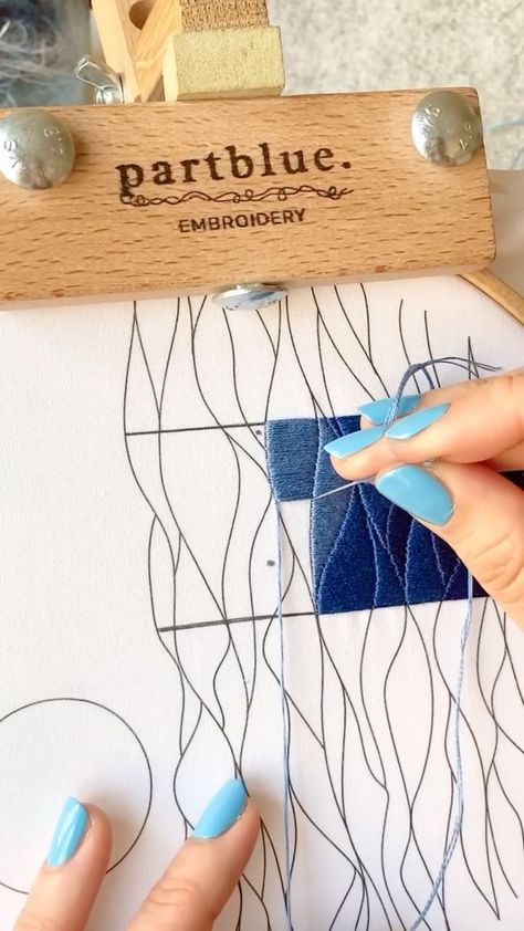 partblue.embroidery on Instagram: Embroidering waves is self-care ☺️ Get this new pattern in my shop🪡 💙Adela @partblue.embroidery ✁ Embroidery patterns & tutorials ✁… Water Embroidery Ideas, Embroidery Patterns Tutorials, Waves Embroidery, Wave Embroidery, Wave Art, Embroidered Tshirt, Ocean Waves, Embroidery Patterns, Self Care