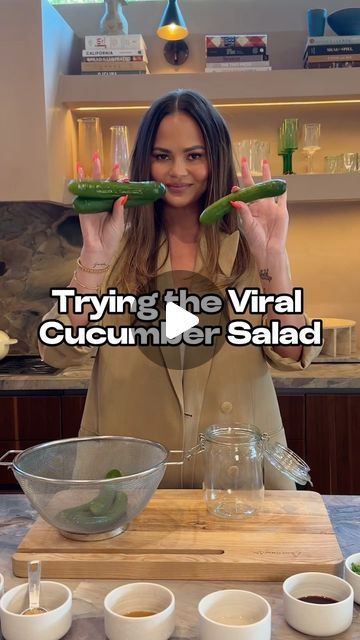 chrissy teigen on Instagram: "Had to try this viral cucumber recipe using the @cravingsbychrissyteigen Chili Crunch drizzle, and I can confirm I will be making this again!! It was so good fresh, but even better as a bedtime snack later!

Inspo: @logansfewd" Eat A Whole Cucumber, Viral Cucumber Snack, Chili Crunch Recipe, Viral Cucumber Salad, Viral Cucumber, Chrissy Teigen Recipes, Bedtime Snack, Cucumber Snacks, Chili Crunch