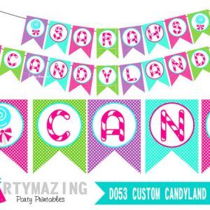 Candyland Banner, Candyland Printable Banner, Custom Name Printable Banner, Decoration Banner, Candy Swirl lollipop Banner D053 Candyland Banner, Printable Garland, Birthday Banner Diy, Kids Party Decor, Happy Birthday Decoration, Swirl Lollipop, Printable Birthday Banner, Lollipop Party, Diy Birthday Banner