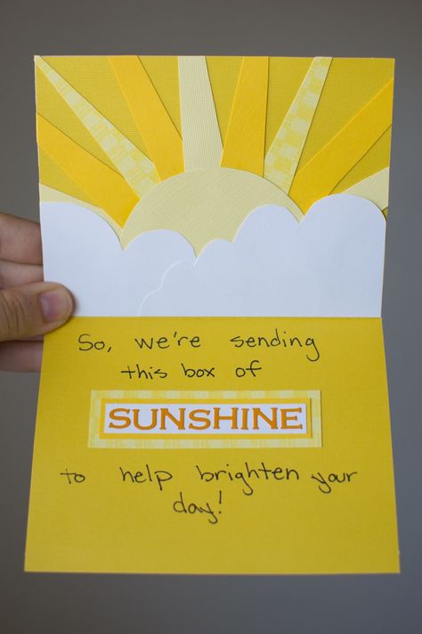 Box of Sunshine Box Of Sunshine Gift, Sunshine Gifts, Sunshine Care Package, Sunshine Box, Sunshine Card, Box Of Sunshine, Secret Sisters, Sunshine Birthday, Creative Box