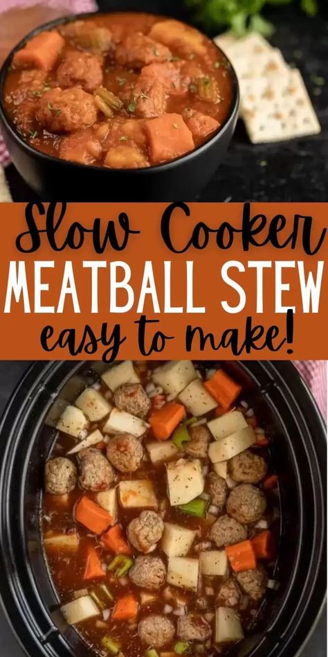 Crock Pot Meatball Stew Recipe - Easy Crockpot Meatball Stew Meatball Soup Crockpot, Kid Friendly Crockpot Recipes, Meatball Stew Recipe, Crockpot Meatball, Easy Crockpot Meatballs, Stew Recipes Crockpot, Stew Crockpot, Meatball Stew, Meatball Recipes Crockpot