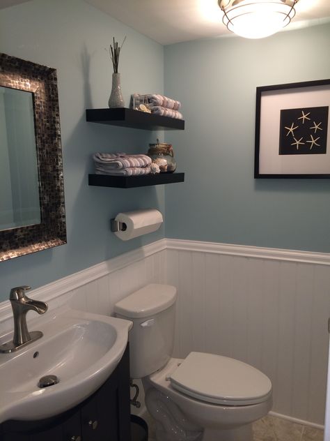 Blue, black and white bathroom. Black And White Bathroom With Blue Accents, Aqua And Black Bathroom, Black And Blue Bathroom Ideas, Blue Black And White Bathroom, Blue And Black Bathroom, Duck Egg Blue Bathroom, Pinterest Bathroom Ideas, Pinterest Bathroom, Blue White Bathrooms