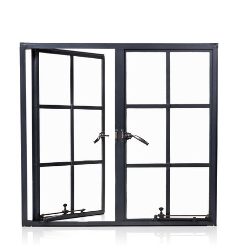 Black Metal Window Frames, Steel Windows Design, Window Sitting Ideas, Karoo Cottage, Iron Window Design, Steel Frame Windows, Sliding Glass Windows, Architecture Windows, Window Grills