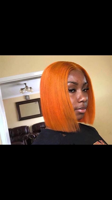 Amosc @ayee.cori Bobs Chin Length Bob Black Women, Bob Black Women, Orange Bob, Bob Black, Ginger Black, Chin Length Bob, Birthday Hair, Burnt Orange, Ginger