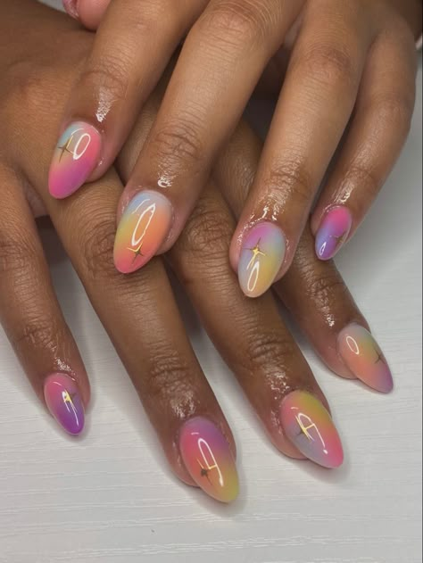 cute airbrush aura nails✨✨✨ Nail Designs Tie Dye, Bright Wedding Nails, The Dye Nails, Aura Nails With Design, Air Brush Nail Design, Pastel Aura Nails, Aura Nail Design, Heat Map Nails, Short Rainbow Nail Designs