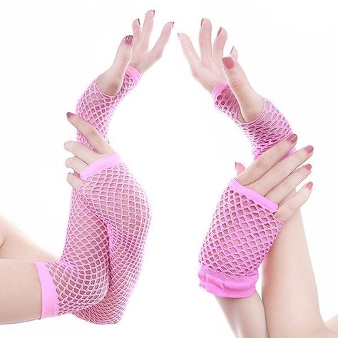 Net Gloves, Pink Fishnets, Fishnet Gloves, Half Finger Gloves, Elbow Length Gloves, Dr Closet, Pink Gloves, Band Outfits, Finger Gloves