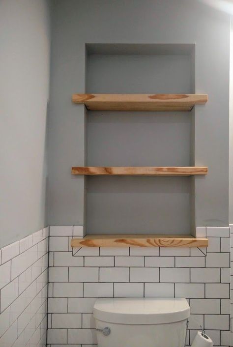 Shower Wall Insets, Bathroom Inside Wall Shelves, Compact Bathroom Sink, Adding Storage To Small Bathroom, In Stud Storage, In Wall Shelf Bathroom, Bathroom Vanity In Nook, Back Of Door Towel Rack, Pretty Shower Tile Ideas