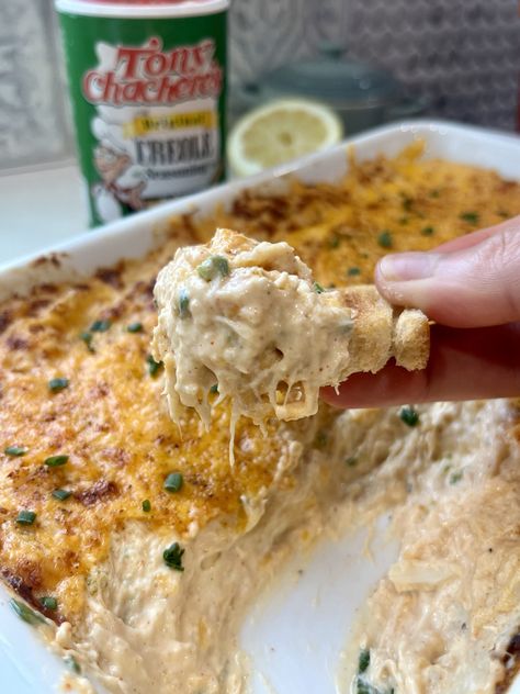 Hot Crab Dip - Tony Chachere's Cajun Crab Dip Recipe, Cajun Crab And Shrimp Dip, Cajun Seafood Dip, Creole Appetizers, Crab Claw Meat Recipes, Crab Appetizer Recipes, Crab Dip Recipe, Cajun Crab Dip, Grilled Stuffed Chicken