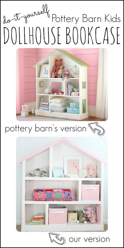 This dollhouse bookcase looks even better than the Pottery Barn version! Girls Bookshelf, Pottery Barn Bookcase, Baby Doll House, Dollhouse Bookshelf, Dollhouse Bookcase, Diy Keramik, Kids Doll House, Bookcase Diy, Woman Bedroom