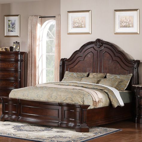 Brown Wood Bed, Brown Headboard, Platform Bed Designs, Sleigh Bedroom Set, Bedrooms Ideas, Queen Panel Beds, Cama King, Bedroom Panel, King Bedroom