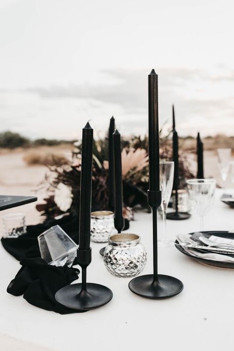 ✨ Black Candle Wedding, Winter Wedding Outdoor, Dark Wedding Theme, Winter Wedding Table, Black Wedding Decorations, Goth Wedding, Dark Wedding, Moody Wedding, Wedding Winter