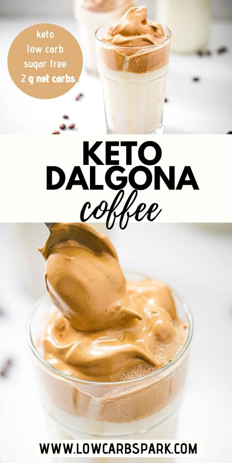 Keto Dalgona Coffee, Healthy Dalgona Coffee, Keto Dalgona Coffee Recipes, Keto Whipped Coffee, Keto Coffee Recipes At Home, Low Carb Coffee Drinks At Home, Keri Coffee, Instant Coffee Whip, Keto Coffee Smoothie