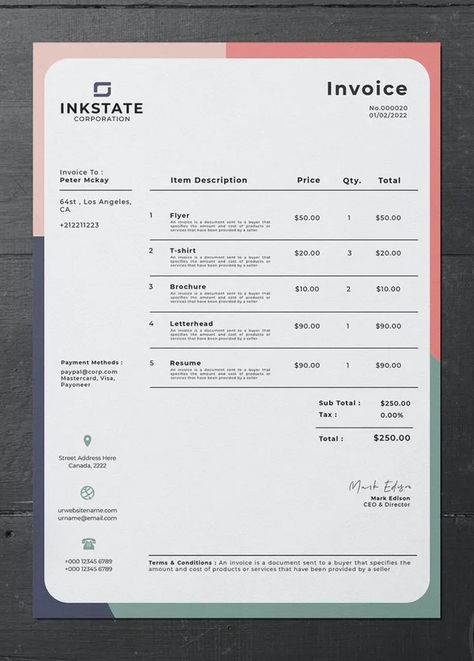 Modern Invoice Design AI, PSD A4 Document Design, Word Document Design, Rate Card Design, Freelance Invoice Template, Rate Card, Invoice Design Template, Word Template Design, Esthetician Marketing, Invoice Design