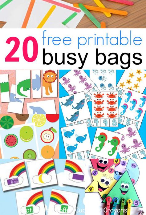 20 Free Printable Busy Bags | Coffee Cups and Crayons Bags For Kids, Quiet Time Activities, Busy Boxes, Busy Bags, Preschool Printables, Preschool At Home, Toddler Learning Activities, Toddler Fun, Preschool Learning Activities