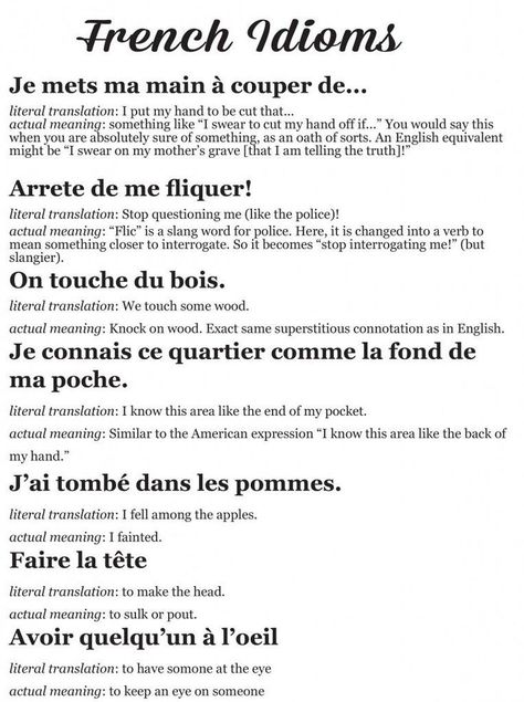 French Idioms, Words In Different Languages, French Slang, Useful French Phrases, Learn To Speak French, Books And Tea, French Flashcards, Basic French Words, Study French