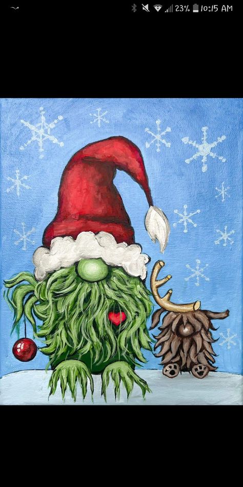 Grinch Painting Ideas On Canvas, Grinch Christmas Painting, Grinch Painting Ideas, Grinch Painting On Canvas, Grinch Canvas Painting, Grinch Paintings, Christmas Gnomes Painting, Christmas Gnome Painting, Grinch Painting