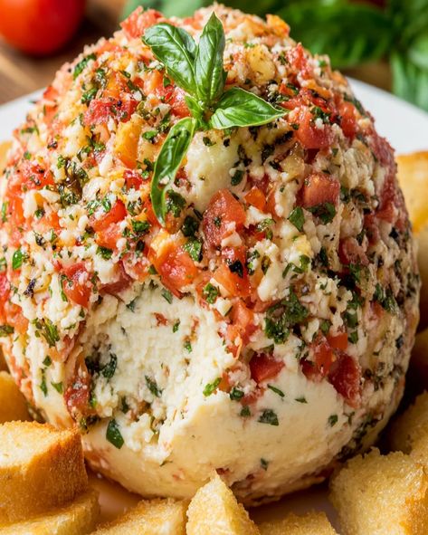 Bruschetta Cheese Ball Recipe, Bruschetta Cheese Ball, Mozarella Balls, Best Bruschetta, Classic Bruschetta, Tomatoes And Cheese, Cheese Ball Recipe, Vegetable Sticks, Cheese Ball Recipes