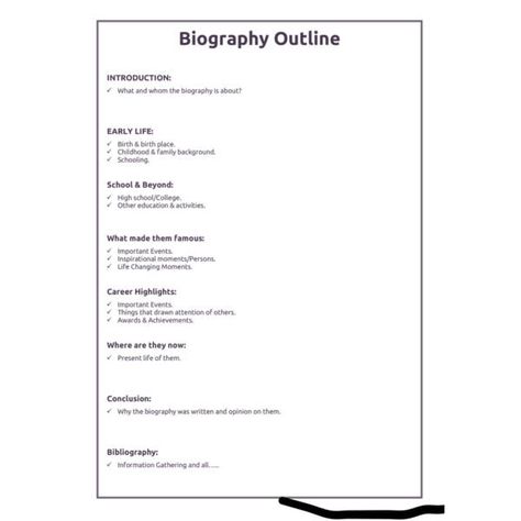 professional-biography-outline-template How To Write A Biography Templates, Autobiography Outline, Research Outline Template, Outline For Research Paper, Professional Biography Template, Biography Project Elementary, Auto Biography Example, Research Paper Outline Template, Biography Graphic Organizer