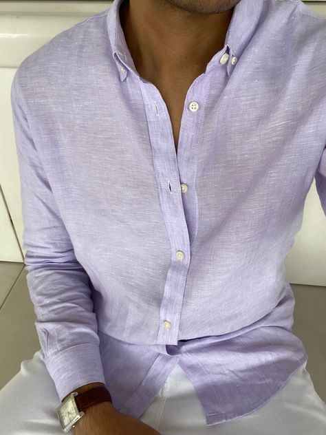 Purple lavender Zara linen shirt men Old Money Men Purple Shirt Outfit Men, Old Money Outfits Men Summer, Summer Linen Shirt Men, Purple Linen Shirt, Linen Outfit Men, Zara Linen Shirt, Purple Shirt Outfits, Shirt Old Money, Ralph Lauren Men Outfits