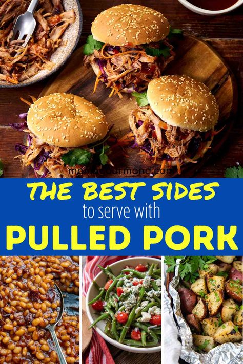 Looking for what to eat with pulled pork besides coleslaw? Whether you are searching for dishes for pulled pork sandwiches or a main meal, you will find sides, salads and vegetables, along with many BBQ pork leftover ideas all right here! Pull Pork Sandwiches Sides, Pulled Pork And Sides, Pull Pork Sides, What To Eat With Pulled Pork Sandwiches, What Goes With Pulled Pork Sandwiches, Pulled Pork Meals Sides, Pulled Pork Dinner Ideas Side Dishes, Side Dishes For Pulled Pork Sandwiches, Pulled Pork Sandwiches Sides