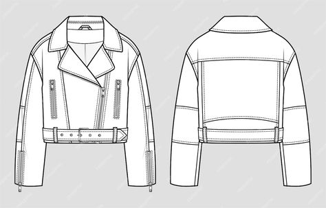 Biker Jacket Technical Drawing, Leather Jacket Flat Sketch, Leather Jacket Technical Drawing, How To Draw A Leather Jacket, Leather Jacket Sketch, Edgy Moodboard, Drawing Leather Jacket, Coat Sketch, Leather Jacket Drawing