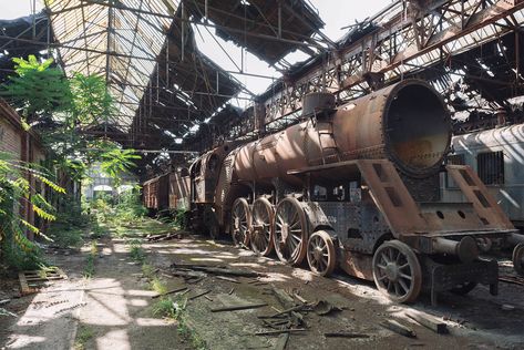 #abandoned #station #train Abandoned Train Station, Real Castles, Urban Exploration Photography, Desert Places, Abandoned Things, Abandoned Train, Train Depot, Matte Painting, Environment Concept Art