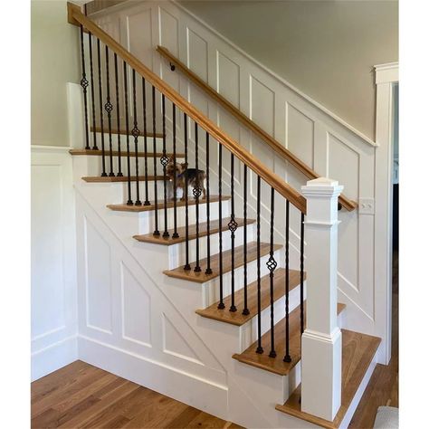 BTERAZ Wrought Iron Railings | Wayfair Stairs Decor Ideas, Indoor Stair Railing, Iron Stair Balusters, Stair Railing Makeover, Stairs Makeover Ideas, Farmhouse Stairs, Indoor Railing, Wrought Iron Railings, Stairs Decor