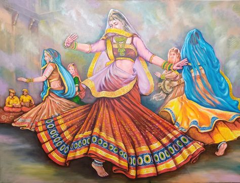 Ghoomar Dance Painting, Dance Composition Painting, Rajasthani Dance Painting, Composition Drawing Painting, Pictorial Composition Painting, Folk Dance Painting, Indian Dance Art, Dance Of India, Rajasthani Painting