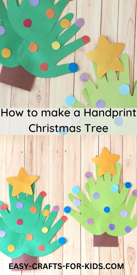 How to Make a Handprint Christmas Tree Craft Hand Print Tree, Handprint Christmas Tree, Christmas Handprint Crafts, Christmas Tree Craft, Handprint Christmas, Construction Paper Crafts, Halloween Paper Crafts, Preschool Christmas Crafts, Christmas Crafts For Kids To Make