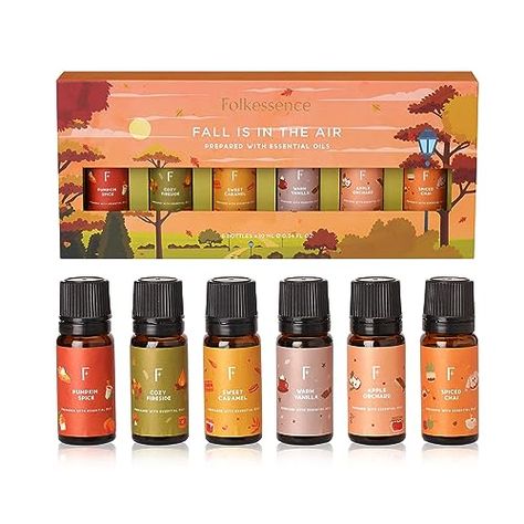 Folkulture Fall Essential Oils Set for Diffusers for Home, Set of 6 Fragrance Oils or Aromatherapy Oils, Diffuser Oil Scents - Pumpkin Spice, Apple, Sweet Caramel, Vanilla, Spiced Chai (Fall) Fall Scents Essential Oils, Pumpkin Essential Oil, Scents For Home, Oils For Diffuser, Essential Oils For Laundry, Fall Essential Oils, Diffuser Oils, Spiced Chai, Vanilla Spice