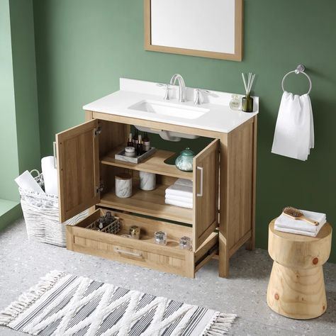 Gracie Oaks Kansas 36'' Free-standing Single Bathroom Vanity with Marble Vanity Top & Reviews | Wayfair Removable Backsplash, Small Powder Room, 36 Inch Bathroom Vanity, Engineered Stone Countertops, Stone Vanity, Linen Cabinets, Single Sink Bathroom, Hall Bathroom, Bathroom Size