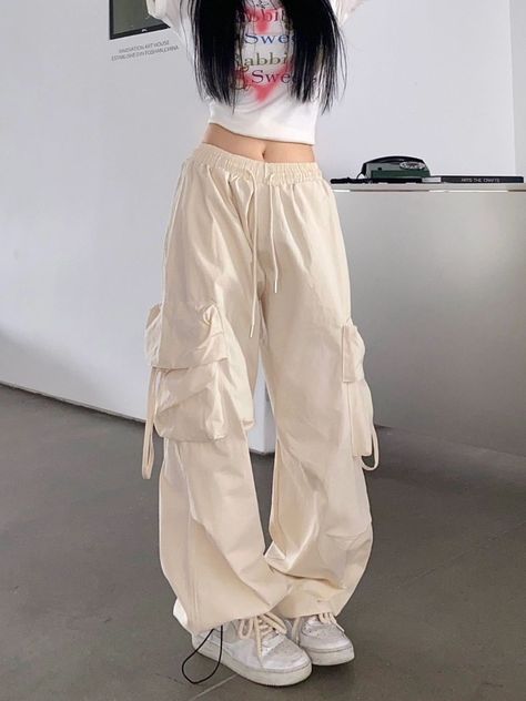 Women's Y2K Baggy Cargo Pants - Harajuku Streetwear Dr Mundo, Tomboy Fits, Beige Cargo Pants, Y2k Cargo Pants, Estilo Harajuku, Trousers Women Wide Leg, Style Kawaii, Baggy Cargo Pants, Casual Wide Leg Pants