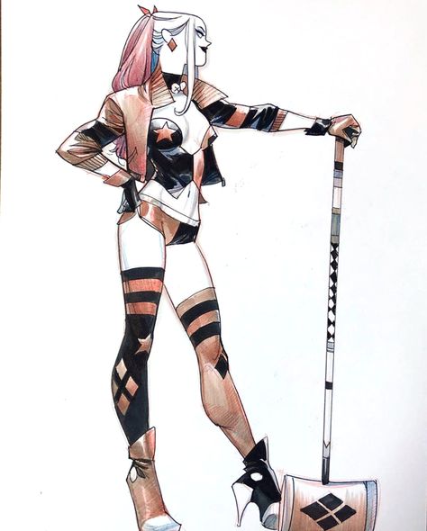 Harley Quinn Pose Reference, Harley Quinn Comic Art, Harley Quinn Outfit Ideas, Harley Quinn Full Body Picture, Harley Quinn Character Design, Harley Quinn Victorian Dress, Harley Quinn Anime Art, Harly Quinn Draw, Poses Manga