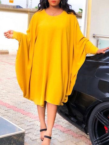 Wife Outfits, Round Collar Dress, Outfits Church, Pastor's Wife, Church Outfit, Short Blouses, Yellow Midi Dress, Bat Sleeve, Long Sleeve Casual Dress