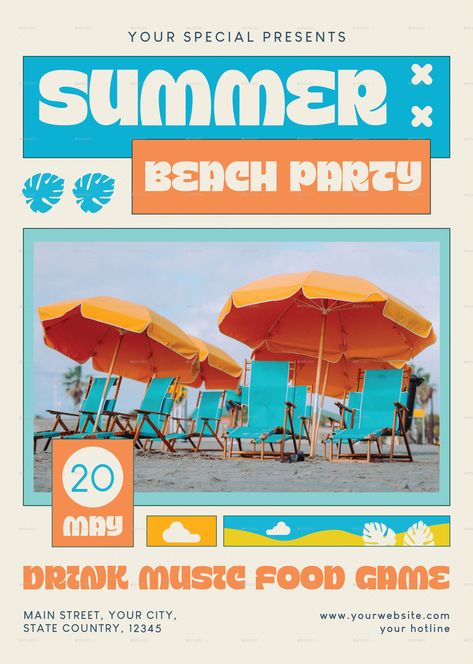 Summer Beach Party Flyer Beach Party Poster, Beach Party Flyer, Beach Cleanup, Beach Post, City Branding, Summer Beach Party, File Design, Game Food, Party Poster