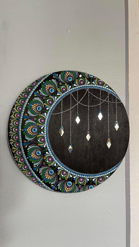 Whimsigoth Art, Handmade Decorative Items, Dot Mandalas, Moon Mandala, Lippan Art, Diy Abstract Canvas Art, Mandala Art Lesson, Record Art, Mandala Artwork