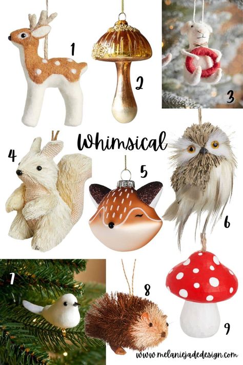 Whimsical Cottagecore inspired Christmas tree decorations including a felt deer, mushrooms and hedgehogs Forest Themed Christmas Tree, Witchy Christmas Tree Ideas, Forest Christmas Tree Woodland, Woodland Creature Christmas, Christmas Tree Forest Theme, Cottagecore Christmas Tree Decor, Whimsical Woodland Christmas Tree, Christmas Tree Whimsical, Forest Theme Christmas Tree