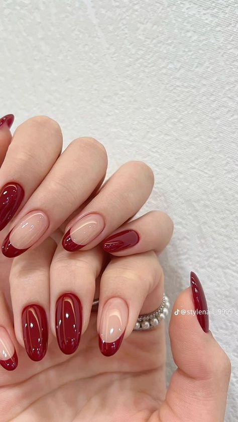 Red Nails And Designs, Classy Nails Design Ideas Almond, Dark Cherry Red Nails French Tip Almond, Acrylic Nails Concert, Colors That Match With Red, Red Nails Inspiration Art Designs, Simple Nails For Winter, Nails Colour Ideas, Red Inspo Nails