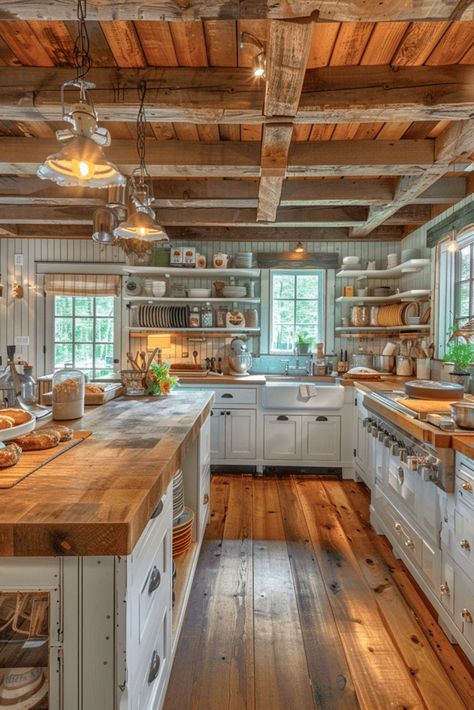 Butcher Countertops, Welsh Farmhouse, Cozy Country Kitchen, Farmhouse Countertops, Butcher Block Countertops Kitchen, Butcher Block Ideas, Log Home Kitchens, Farmhouse Kitchen Decor Ideas, Block Countertops