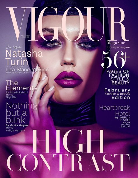 Work by Vigour Magazine, Lisa-Marie McGinn, Sheba Levoir, Natasha Turin Purple Vogue Cover, Black Magazine, Creative Marketing, Vogue Covers, Vogue Magazine, Turin, Beach Pictures, Magazine Cover, Creative Market