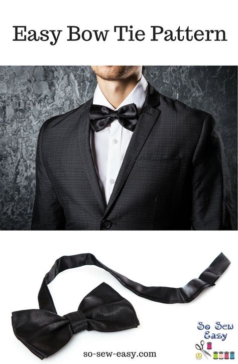 Easy bow tie pattern and tutorial, when you need to pull a James Bond look fast http://so-sew-easy.com/easy-bow-tie-pattern-tutorial/?utm_campaign=coschedule&utm_source=pinterest&utm_medium=So%20Sew%20Easy&utm_content=Easy%20bow%20tie%20pattern%20and%20tutorial%2C%20when%20you%20need%20to%20pull%20a%20James%20Bond%20look%20fast #soseweasy #atsoseweasy #sewing #sewingtips #sewingtutorials Sewing Classes For Beginners, Bow Tie Pattern, Make A Bow Tie, Easy Bow, Sewing Men, Bowtie Pattern, Tie Pattern, Beginner Sewing Projects Easy, Sew Easy