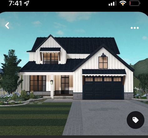 Modern Scandinavian House, Cottage Core Bloxburg House, Modern Suburban House, Bloxburg Layout, Farmhouse Layout, Small House Exterior, Scandinavian House, House Ideas Exterior, Two Story House Design