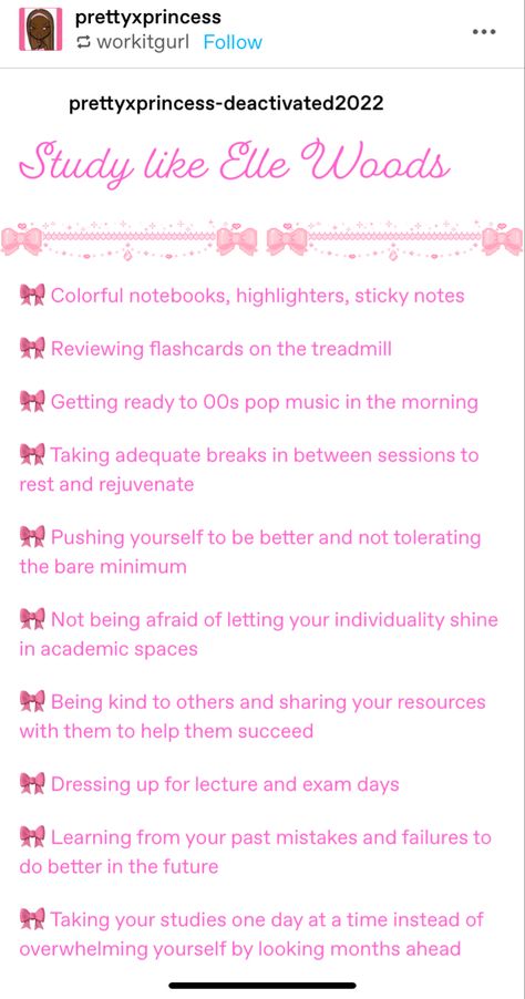 Pink Academic Validation Aesthetic, Legally Blonde School Aesthetic, Princess Study Aesthetic, Elle Woods Quotes Motivation, Elle Woods Morning Routine, Elle Woods School Aesthetic, Pink School Motivation, Elle Woods Inspiration, Elle Woods Study Tips