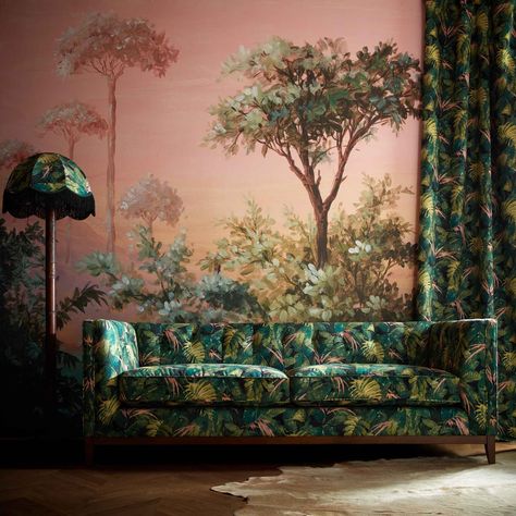 Oasis Wallpaper, Tree Canopy, Tropical Tree, Wallpaper Trends, Pink Clouds, Interior Trend, Wallpaper Mural, Tropical Paradise, Wallpaper Samples