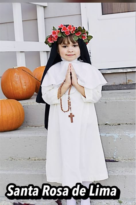 Saint Costumes For Kids Catholic, All Saints Day Costumes, Joseph Costume, Diy Girls Costumes, Mary Costume, Saint Costume, Halloween Usa, St Rose Of Lima, Halloween Coustumes