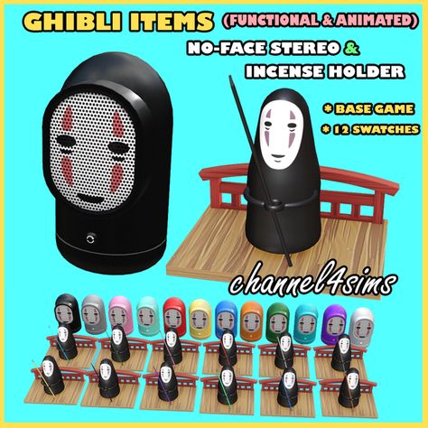 TS4: Ghibli - No-Face Stereo & Incense Holder | Patreon Zombie Christmas, No Face, Sims 4 Custom Content, Maxis Match, Disney And Dreamworks, Incense Holder, Little Gifts, Sims 4, Incense