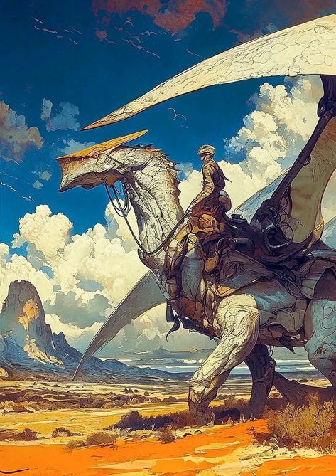 # **A dragon and its rider on Betelgeuse Prime.** Arte Alien, Sci Fi Comics, Fantasy Beasts, Dragon Rider, Bd Comics, Monster Concept Art, Fantasy Monster, Mythical Creatures Art, Fantasy Art Landscapes