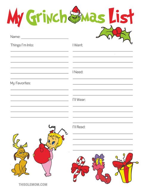 My Grinchmas List ... free printable!!   #Christmas #grinchmas #grinchchristmas #grinch #printables Grinch Box Ideas, Free Grinch Printables, Stationary Notes, Christmas Bujo, Grinch Night, Grinch Printable, O Grinch, Kids Christmas List, Grinch Stuff